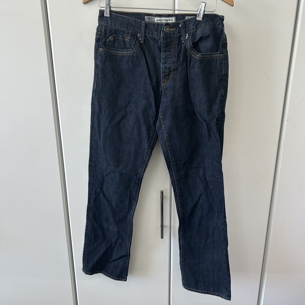 BKE Jake Straight Leg Jeans Mens 31R Dark Wash Cotton Button Fly Denim
